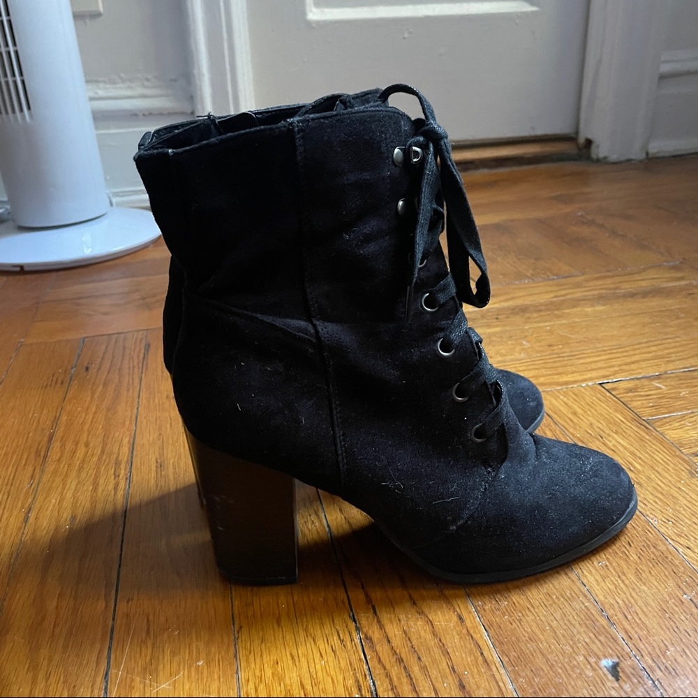 Lace up booties black faux suede